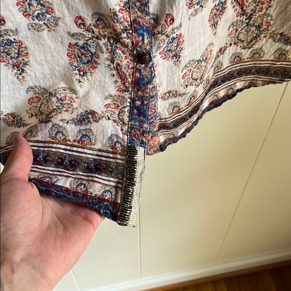 Aratta Silent Journey Blue, Red, Beige Boho Floral Beach Tunic Shirt Sz Sm - Picture 5 of 16